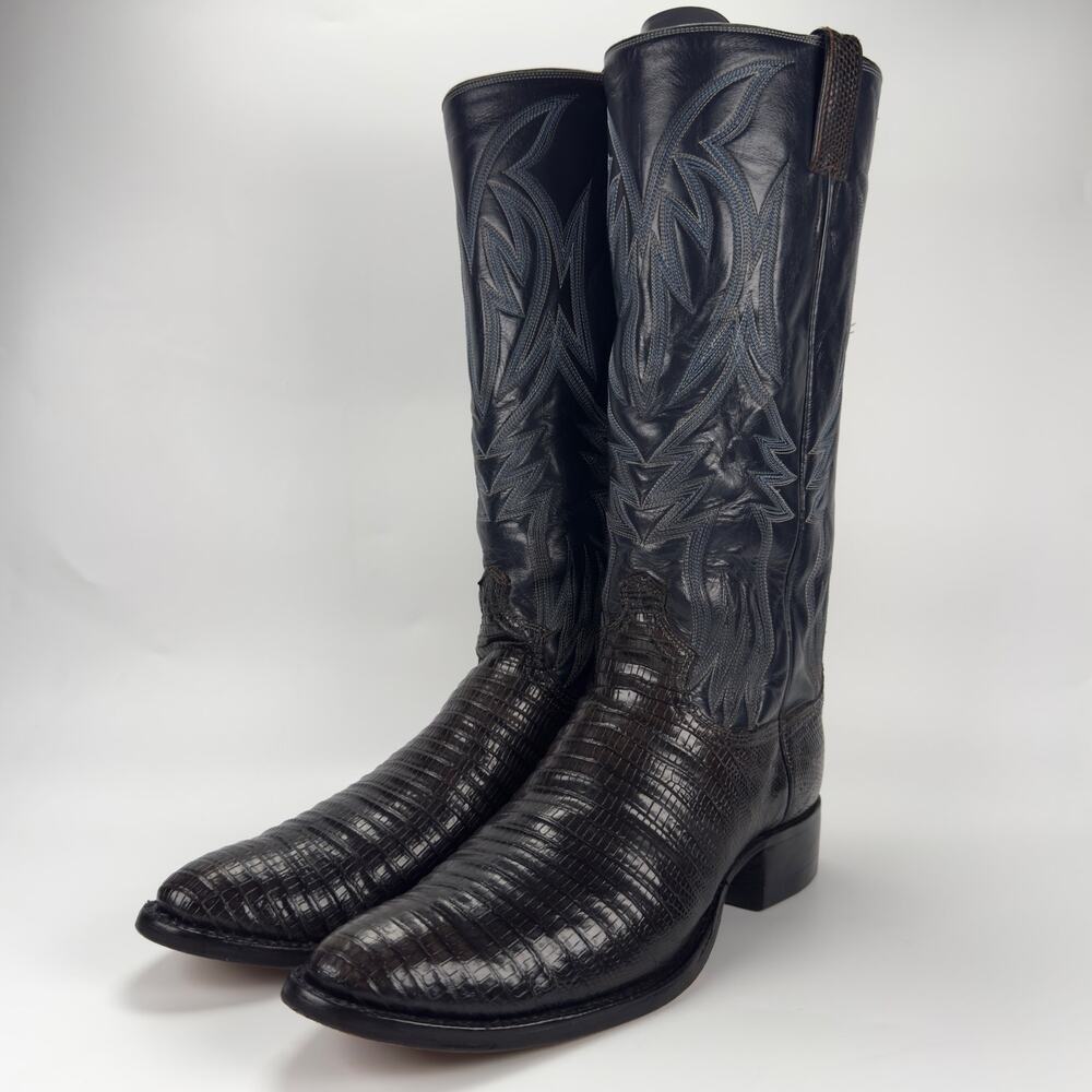 Vintage Justin Boots Gray Exotic Lizard Blue Western Cowboy Boots Men's Size 10A